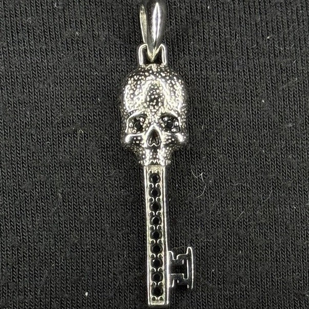 David Yurman Sterling Silver Skull Key Pendant .925 Black Diamonds
