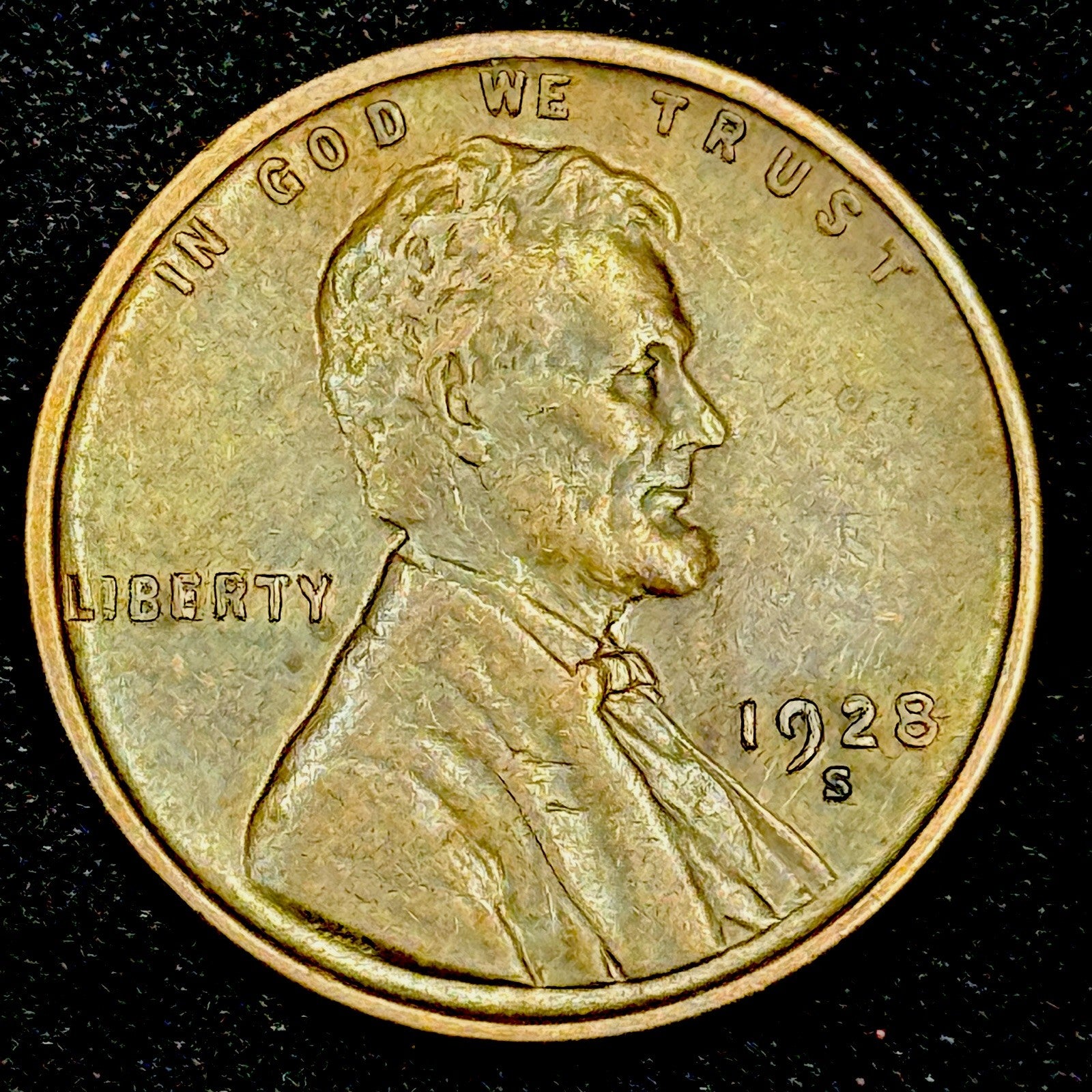 1928-S Lincoln Cent Circulated Toned Wheat Penny Tougher Date