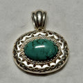 Sterling Silver Oval Turquoise Pendant Ornate Border Stamped 925