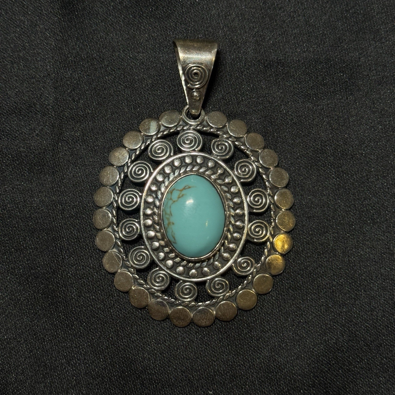 Sterling Silver Conch Turquoise Large Pendant Mexico ATI Signed