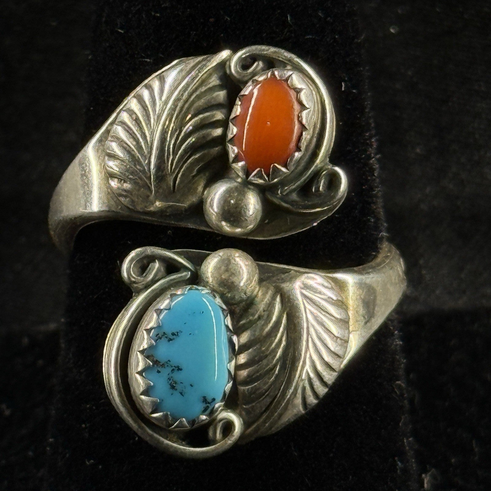 Navajo Richard And Rita Begay Sterling Silver Turquoise Coral Bypass Ring SZ8