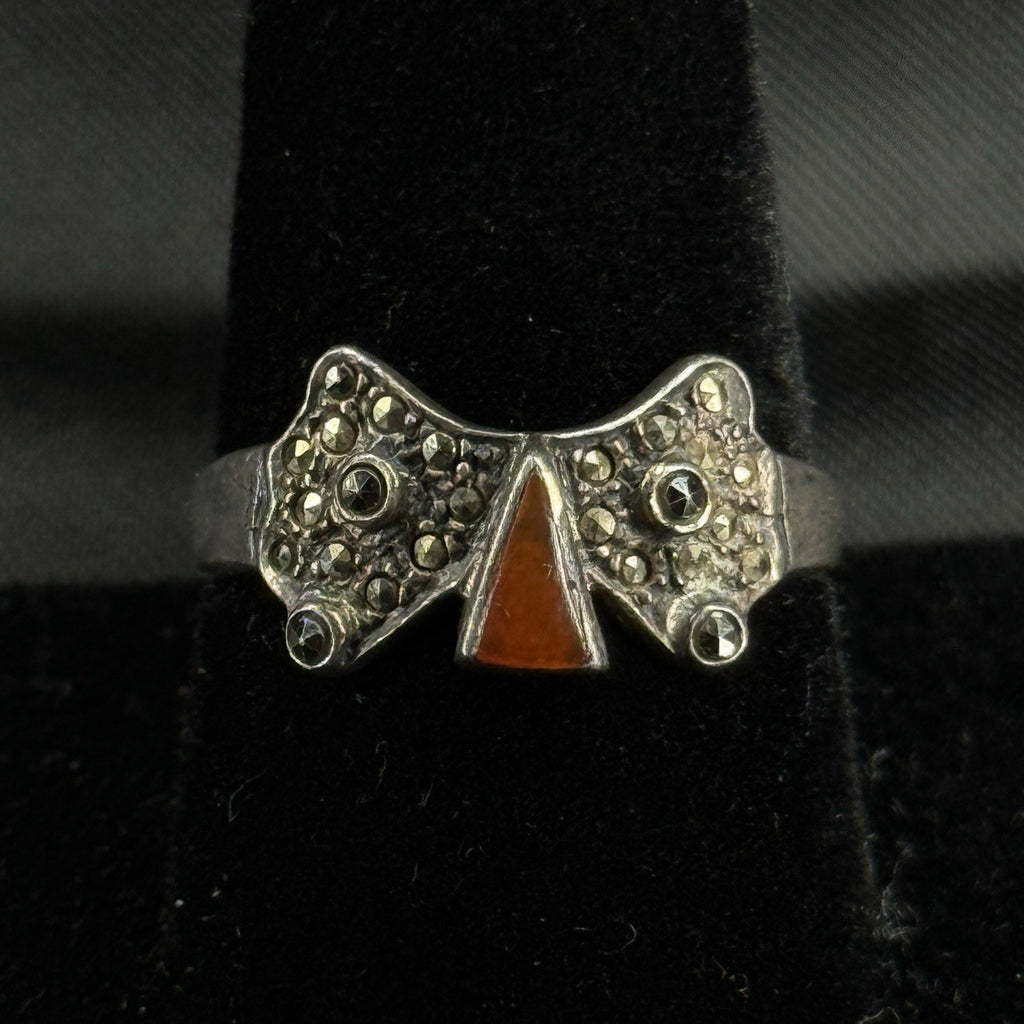 Estate Sterling Silver Ring Coral Butterfly Size 8.5 925