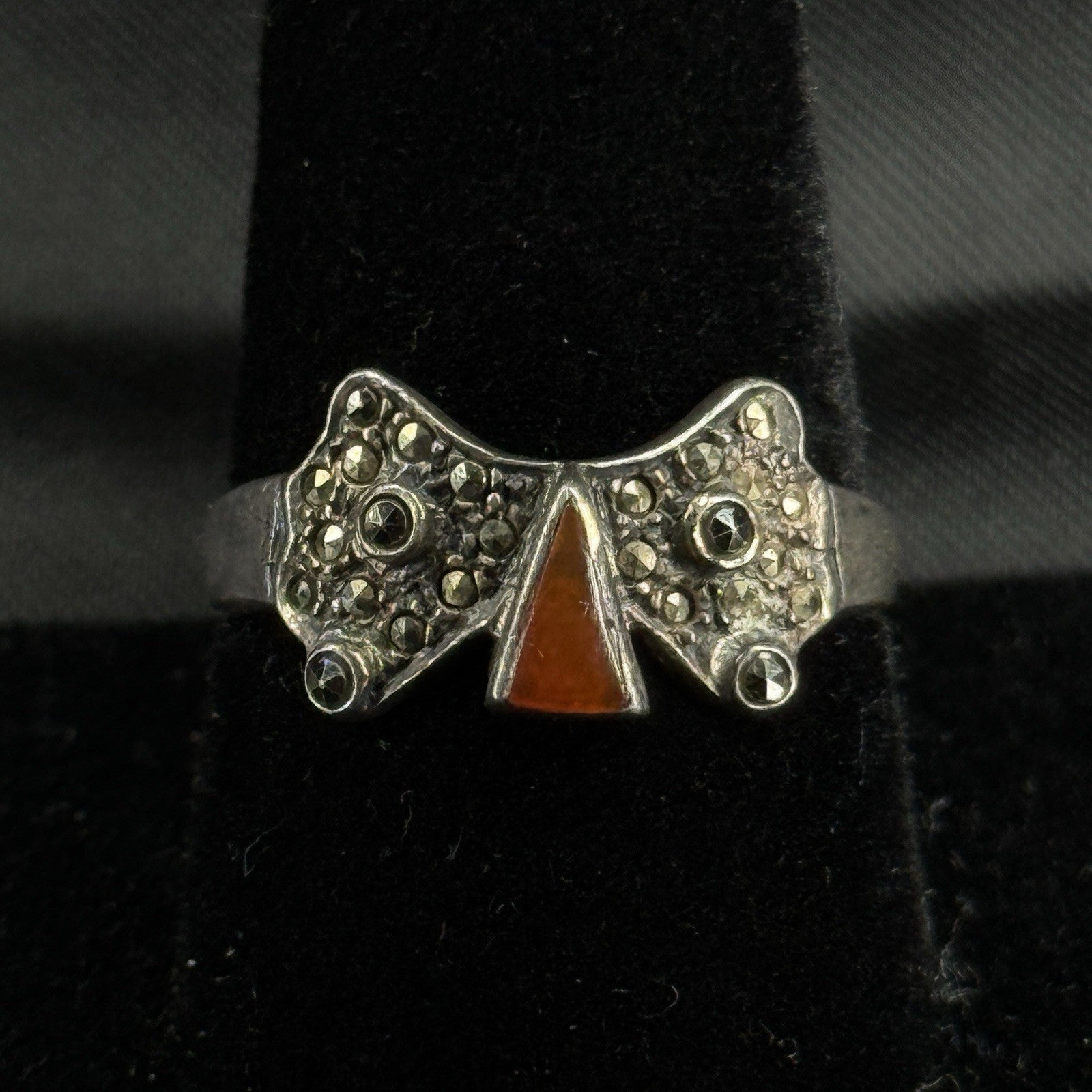 Estate Sterling Silver Ring Coral Butterfly Size 8.5 925