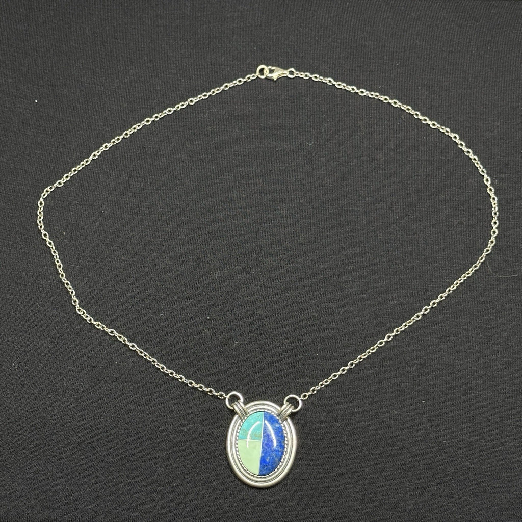 Carolyn Pollack Sterling Silver Turquoise Inlay Pendant Necklace 925 19.5