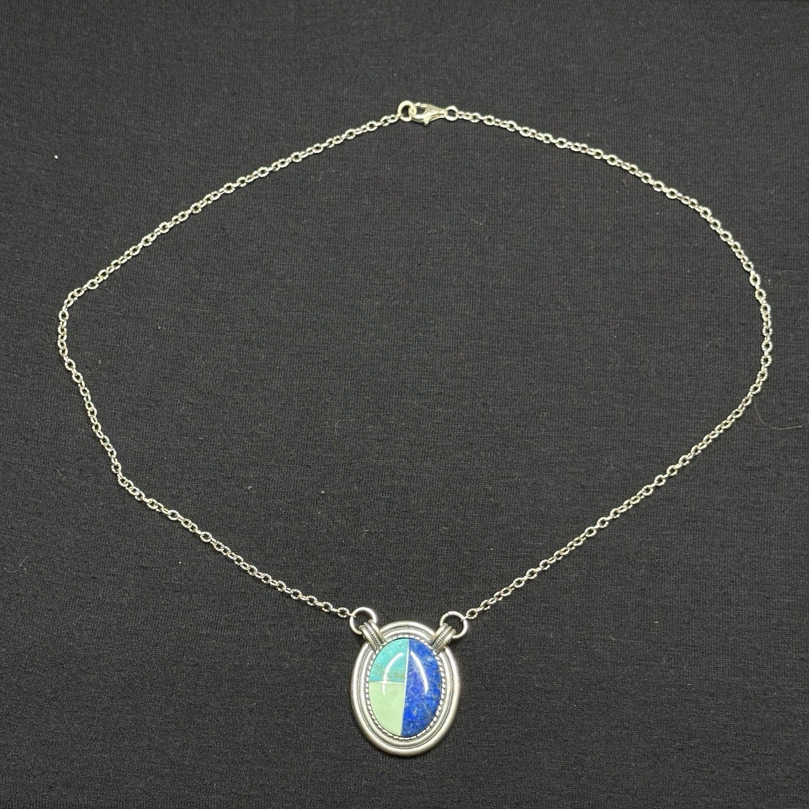 Carolyn Pollack Sterling Silver Turquoise Inlay Pendant Necklace 925 19.5