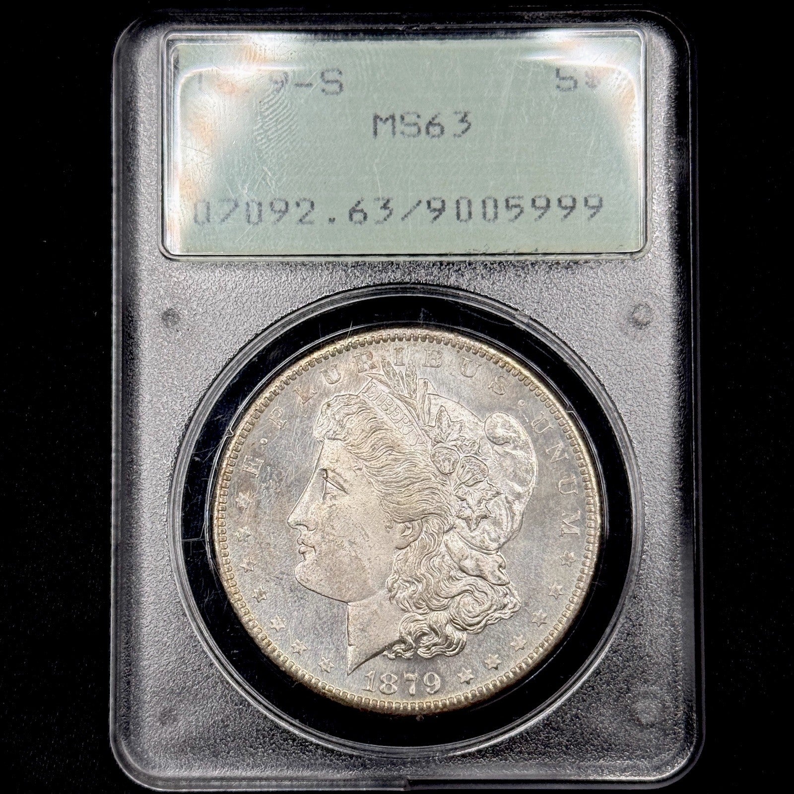 1879-S Morgan Silver Dollar PCGS MS63 Rattler Old Green Holder Reverse Toned