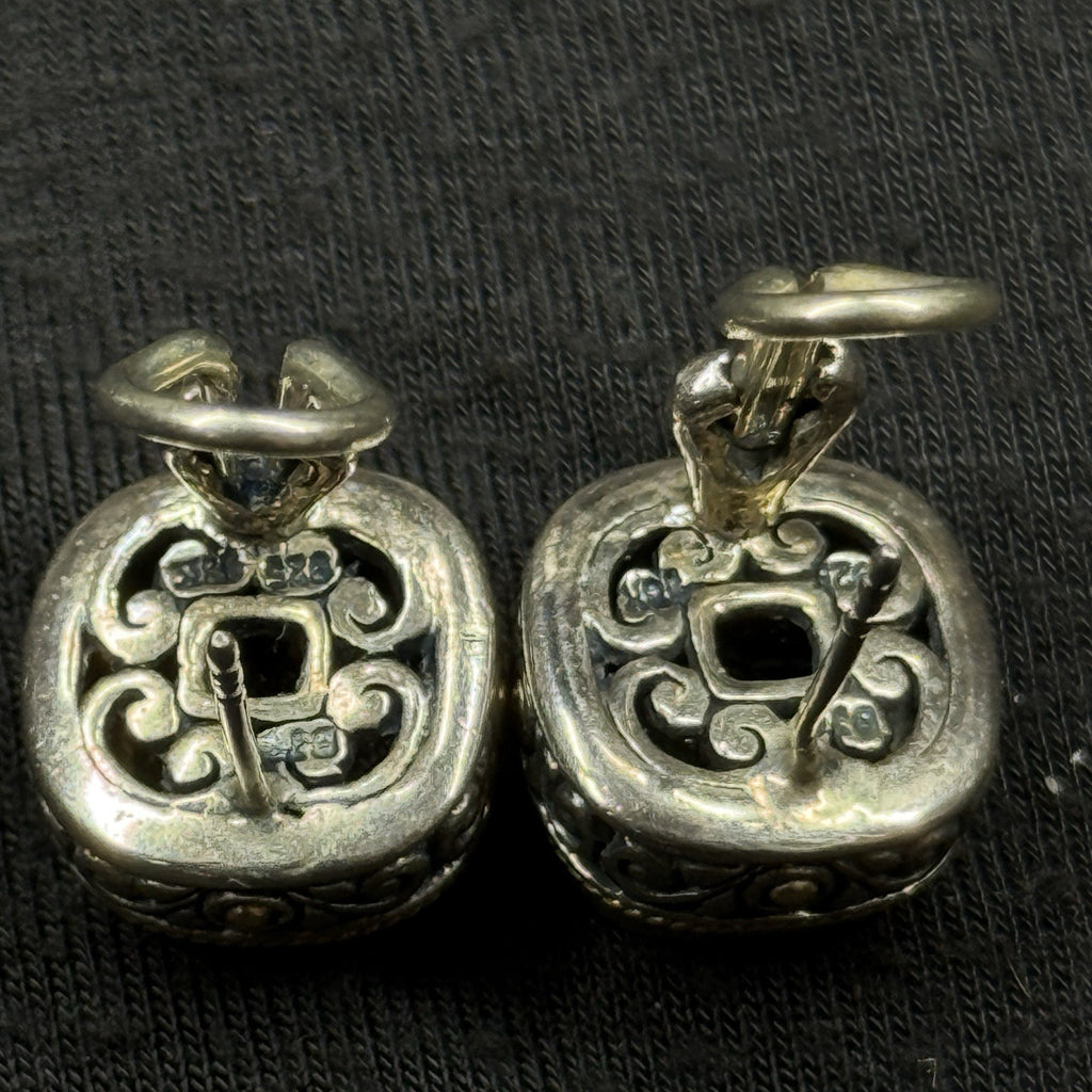 Samuel B Behnam BJC Estate Sterling Silver & 18k Green Amethyst Quartz Earrings