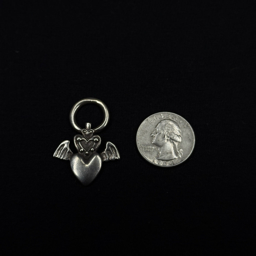 Darren Simonian Sterling Silver Winged Gothic Heart Vintage Pendant Charm 925