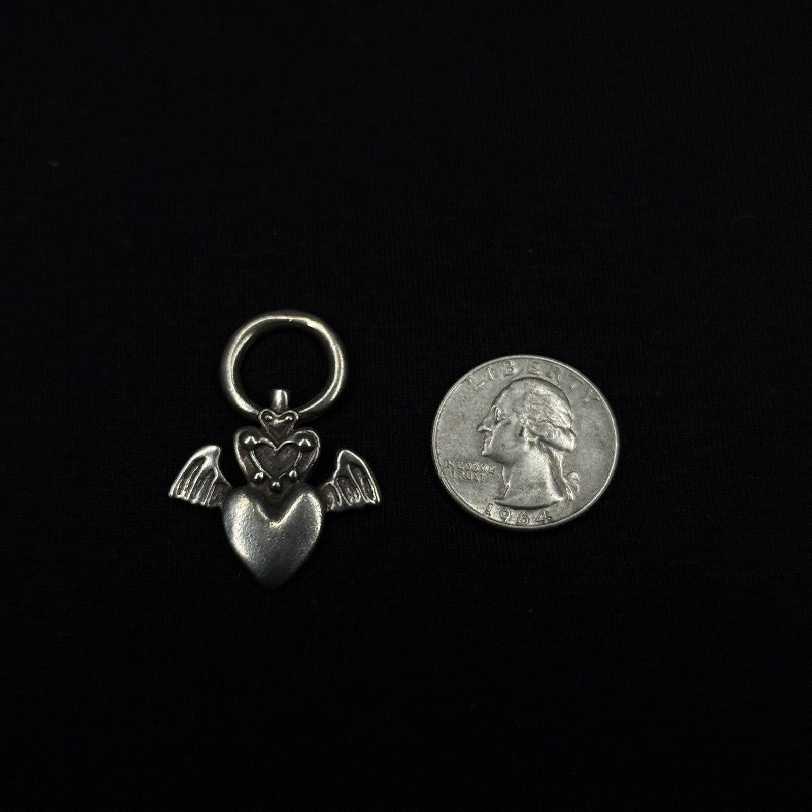 Darren Simonian Sterling Silver Winged Gothic Heart Vintage Pendant Charm 925