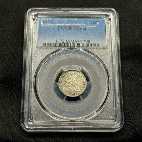 1875 Seated Liberty Silver Dime PCGS MS62 Original Luster