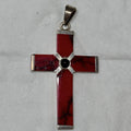 TAXCO Vintage Sterling Silver Cross Red Stone Signed TN-53
