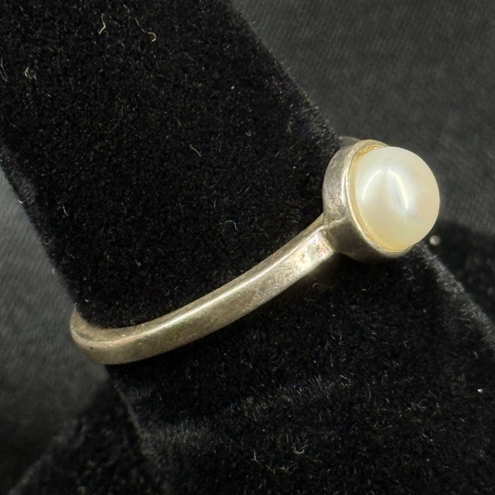 Estate Sterling Silver Ring Pearl  Band Size 6.5 925