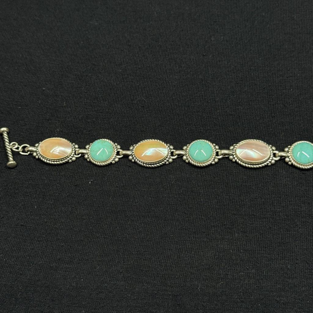 Estate Carolyn Pollack Sterling Turquoise and MOP Toggle Bracelet 7 925