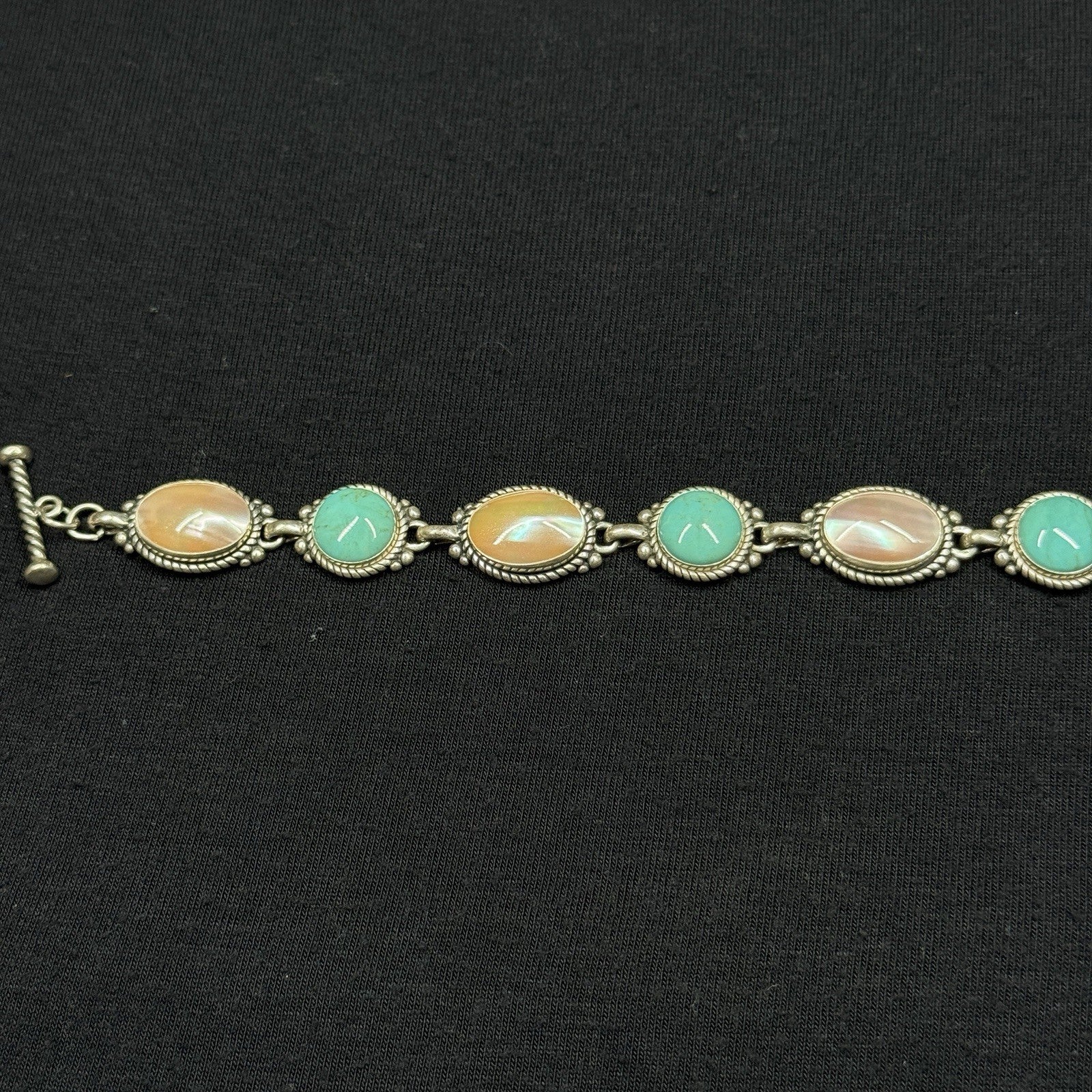 Estate Carolyn Pollack Sterling Turquoise and MOP Toggle Bracelet 7 925