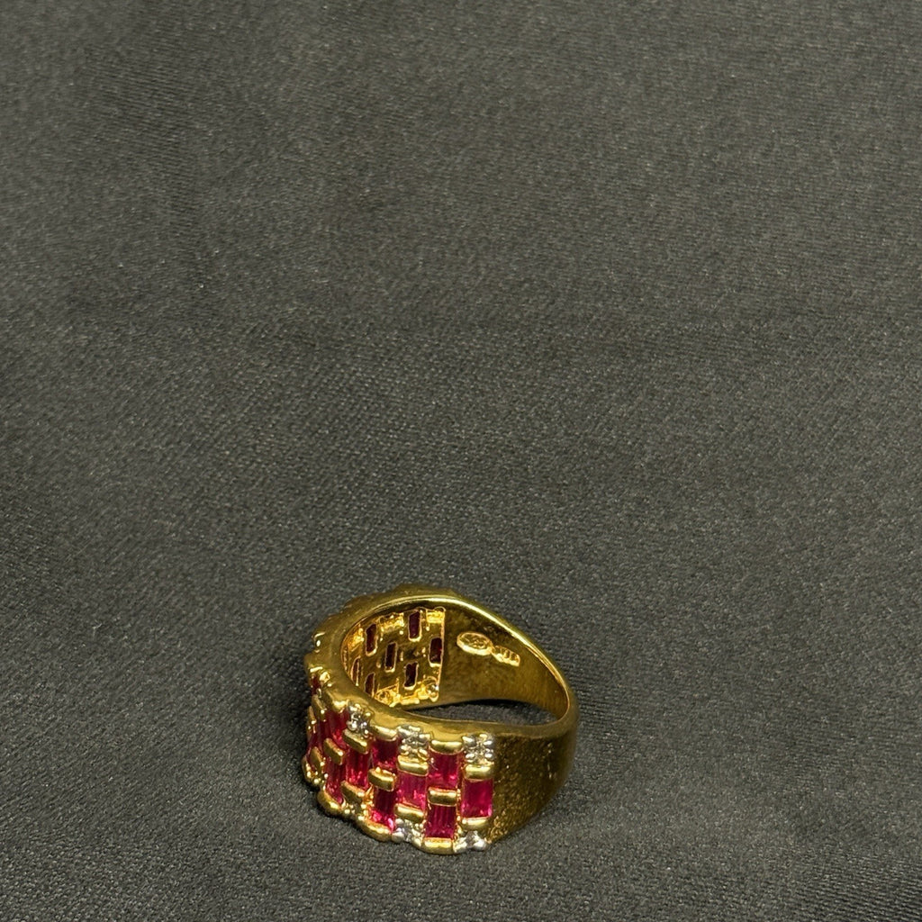 Estate Sterling Silver Gold Ring Unique Ruby Band Size 5.5 925