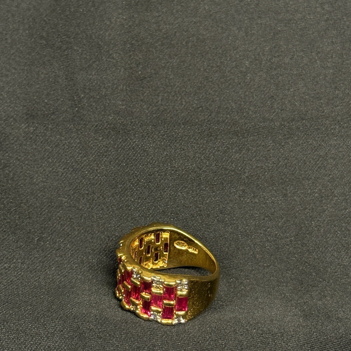 Estate Sterling Silver Gold Ring Unique Ruby Band Size 5.5 925