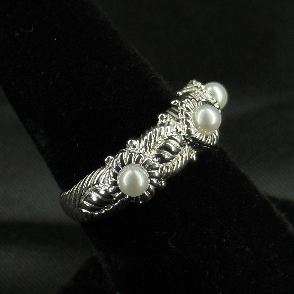 Estate Sterling Silver Ring Pearl CZ Judith Ripka Size 7 925