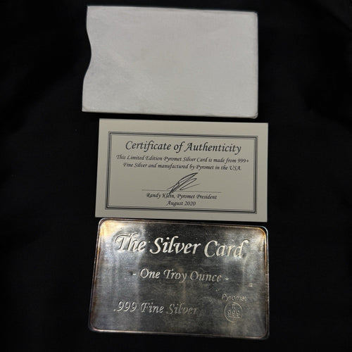 1 oz .999 Fine Silver Bar Pyromet The Silver Card Bar Sleeve 2020 COA