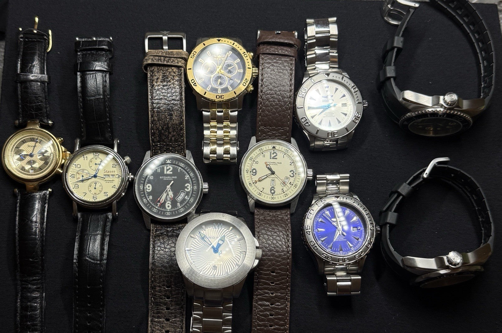 Lot Of 10 Watches Most Automatic And Run Invicta Stauer Stuhrling