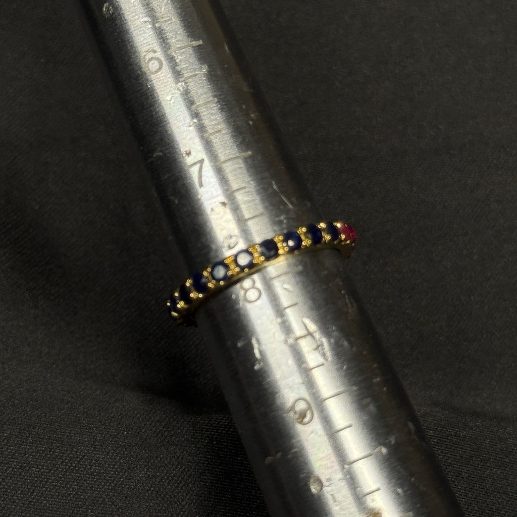 Estate Sterling Silver Gold Eternity Half Ring Rubies Sapphires Size 7.75 925