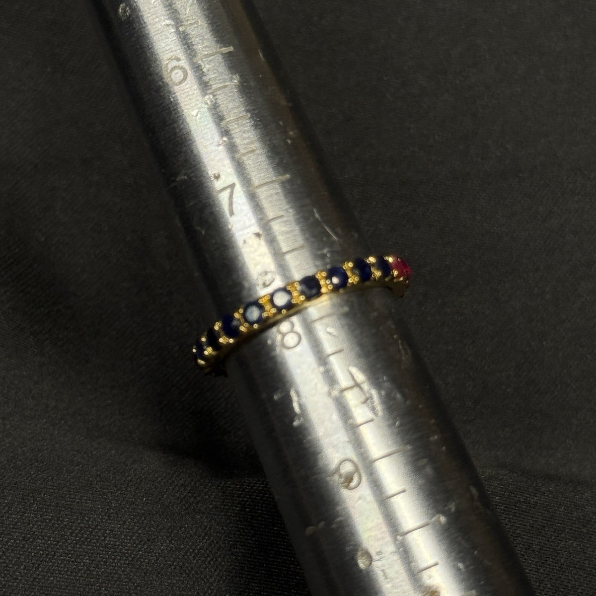 Estate Sterling Silver Gold Eternity Half Ring Rubies Sapphires Size 7.75 925