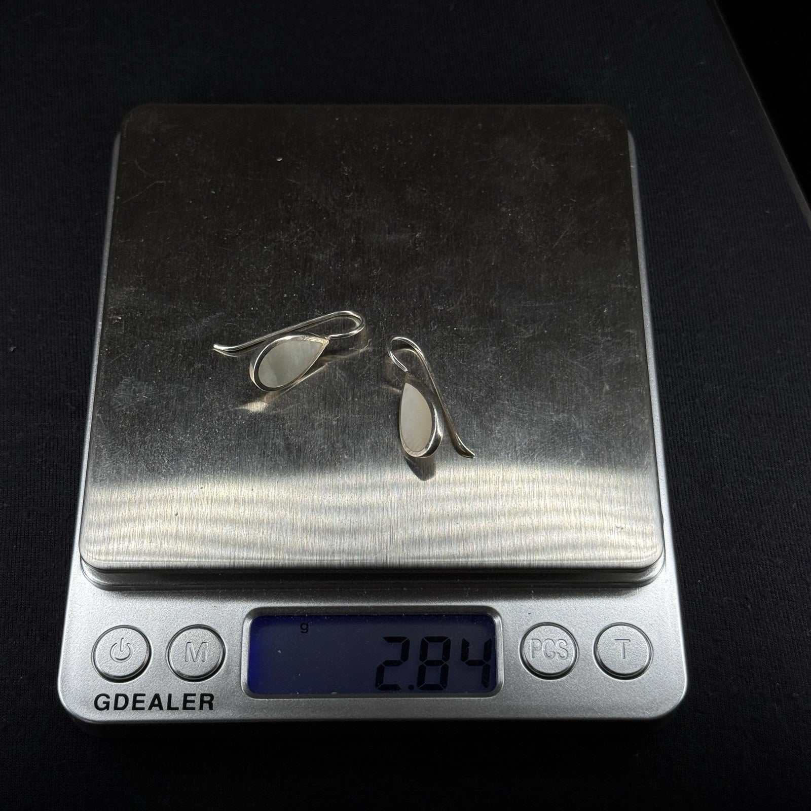 Estate Sterling Silver Earrings Mother Of Pearl Drop 925 Su