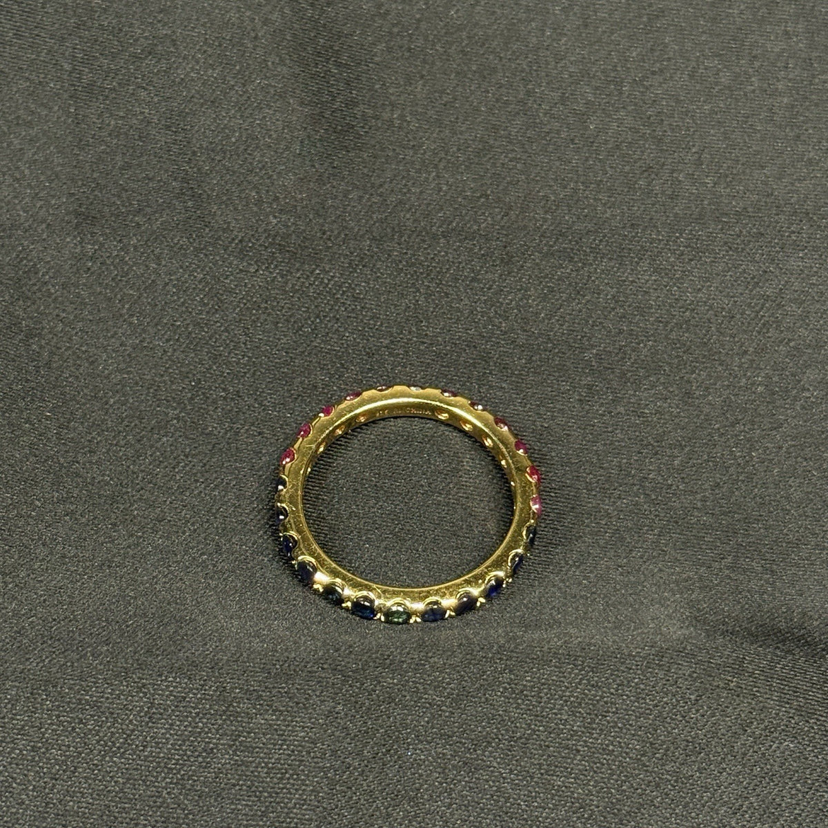 Estate Sterling Silver Gold Eternity Half Ring Rubies Sapphires Size 7.75 925