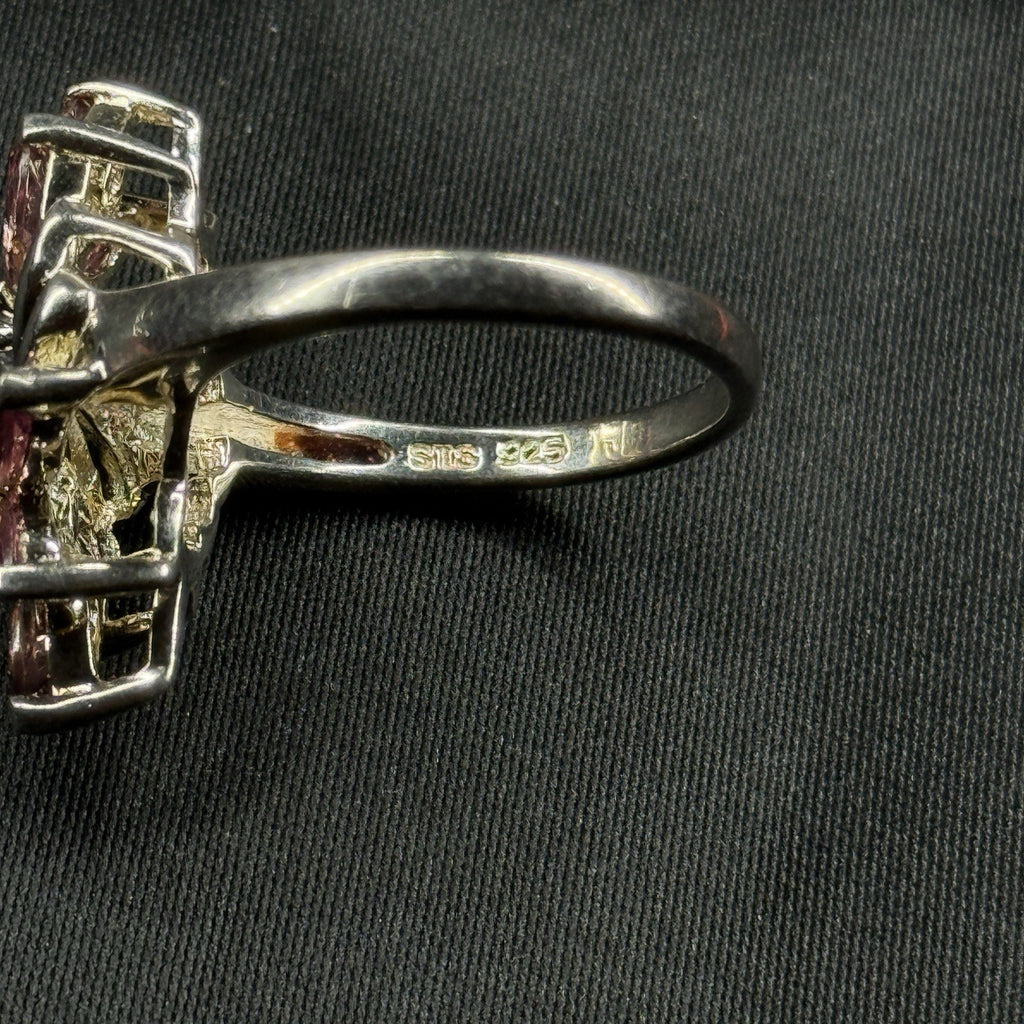 Estate Sterling Silver Ring Flower Cluster Pink Topaz Size 9 925 STS