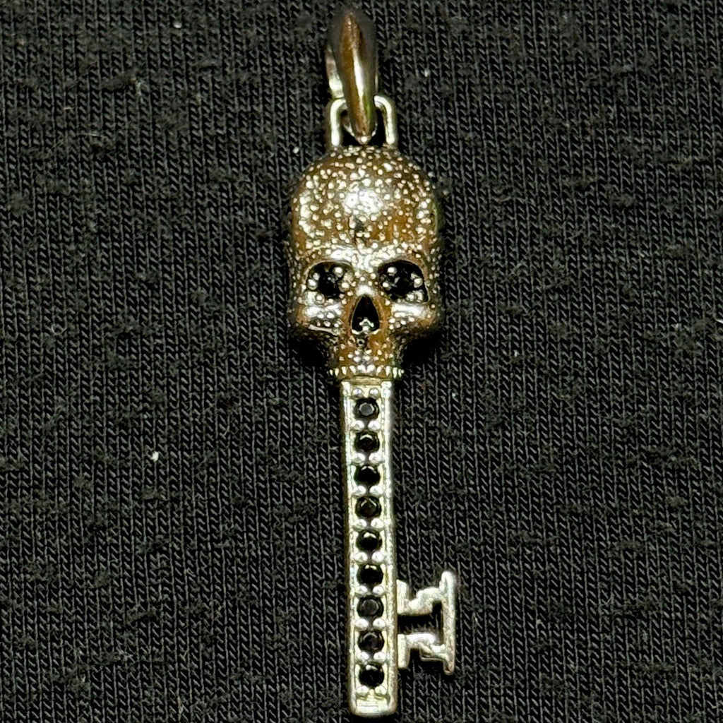 David Yurman Sterling Silver Skull Key Pendant .925 Black Diamonds