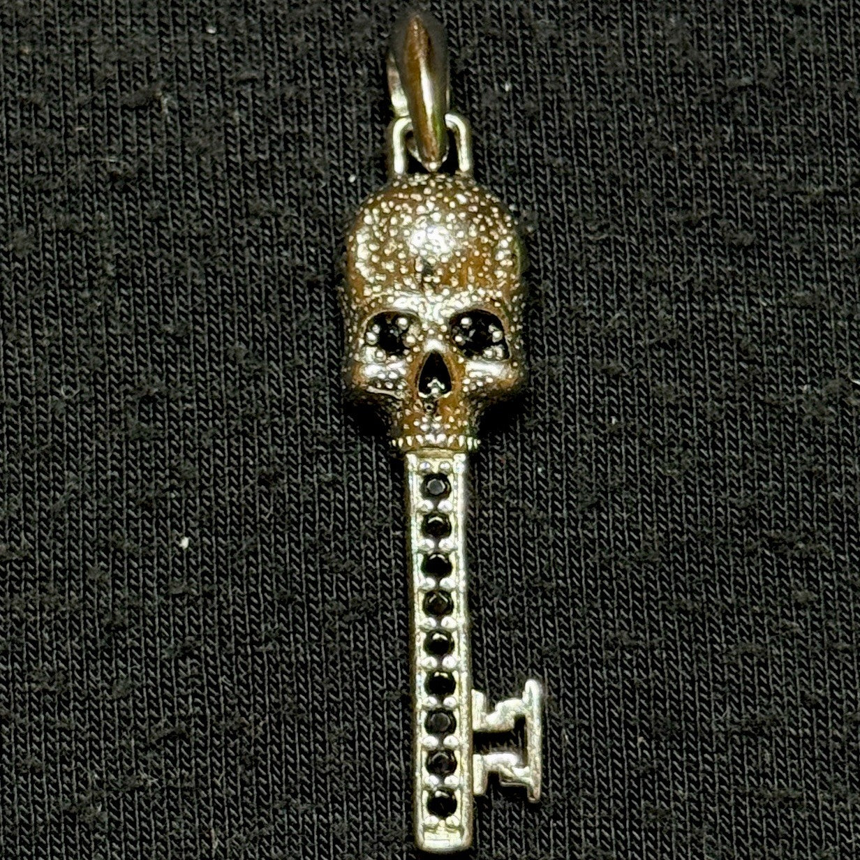David Yurman Sterling Silver Skull Key Pendant .925 Black Diamonds