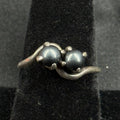 Estate Sterling Silver Ring Two Black Pearl Band Size 7.5 925