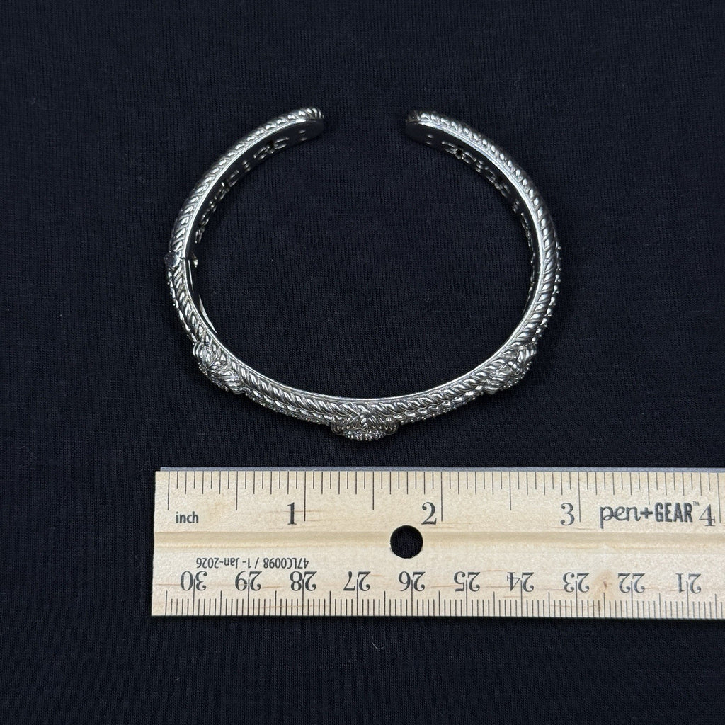Estate Judith Ripka Sterling Silver Cuff Bracelet 3 Heart Design CZ