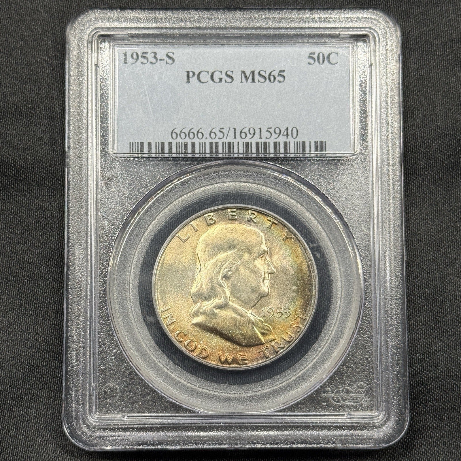 1953-S Franklin Half Dollar PCGS MS65 Toned Gem BU
