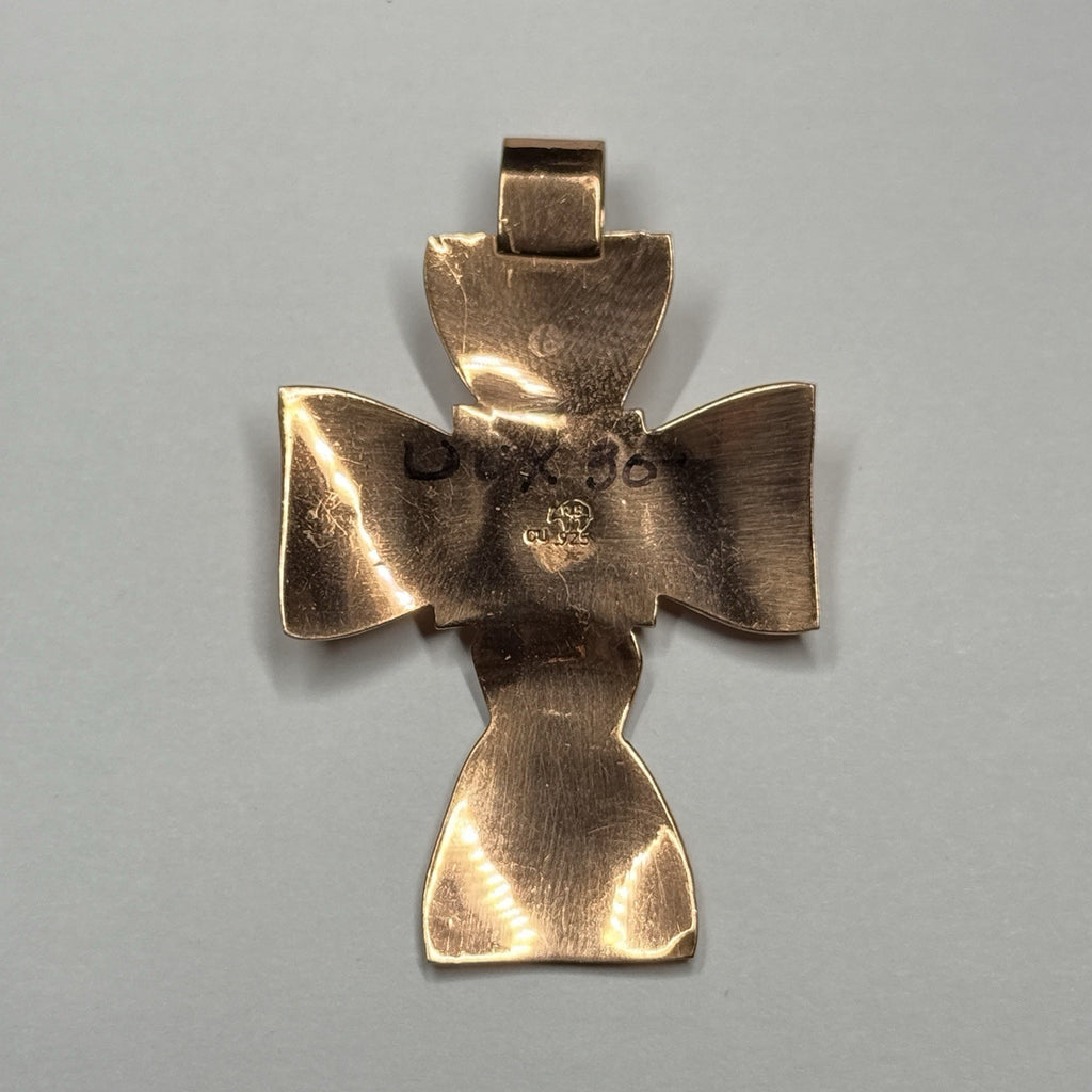 Running Bear Copper Spiny Oyster Stone Cross Pendant Stamped RB 925 Native