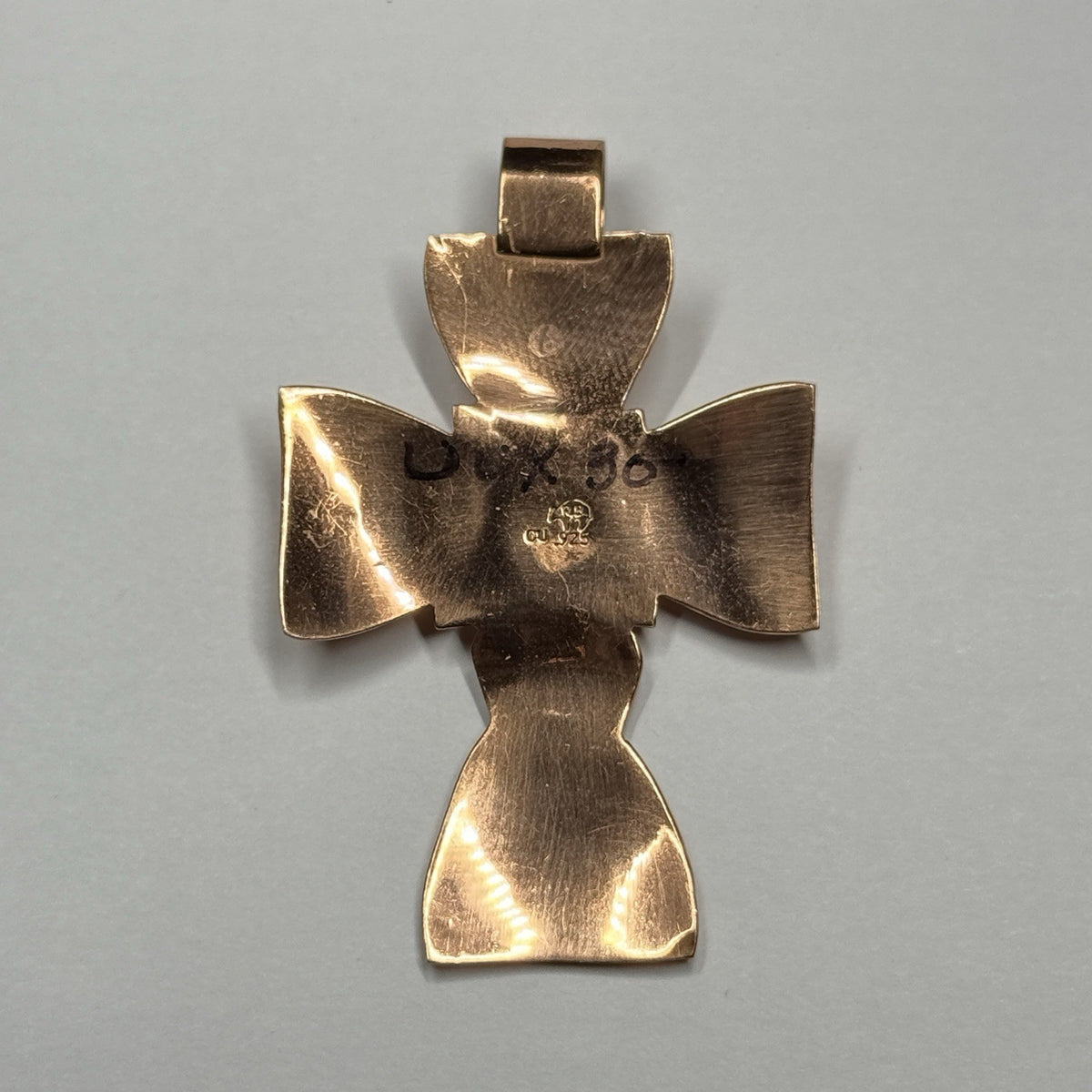 Running Bear Copper Spiny Oyster Stone Cross Pendant Stamped RB 925 Native