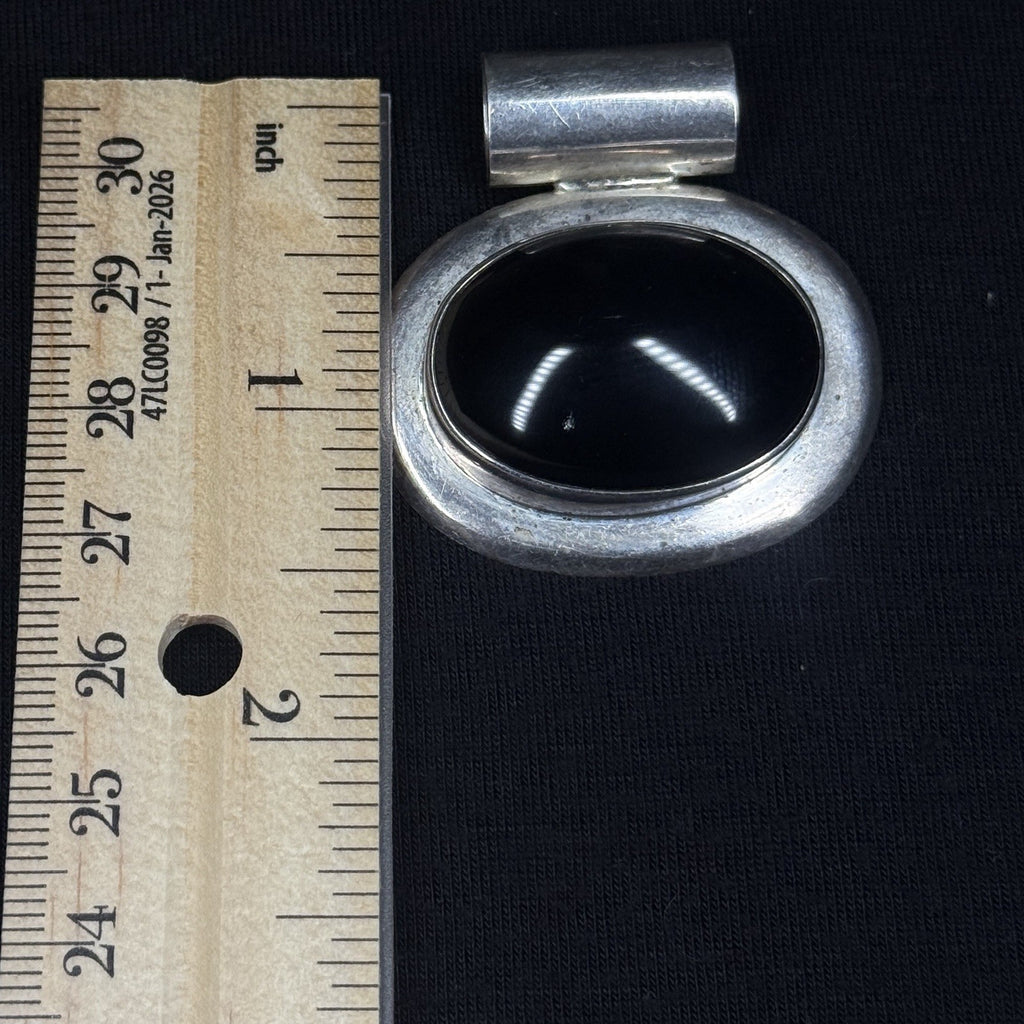 Vintage Sterling Silver Large Black Oynx Pendant 925 Chipped 27g
