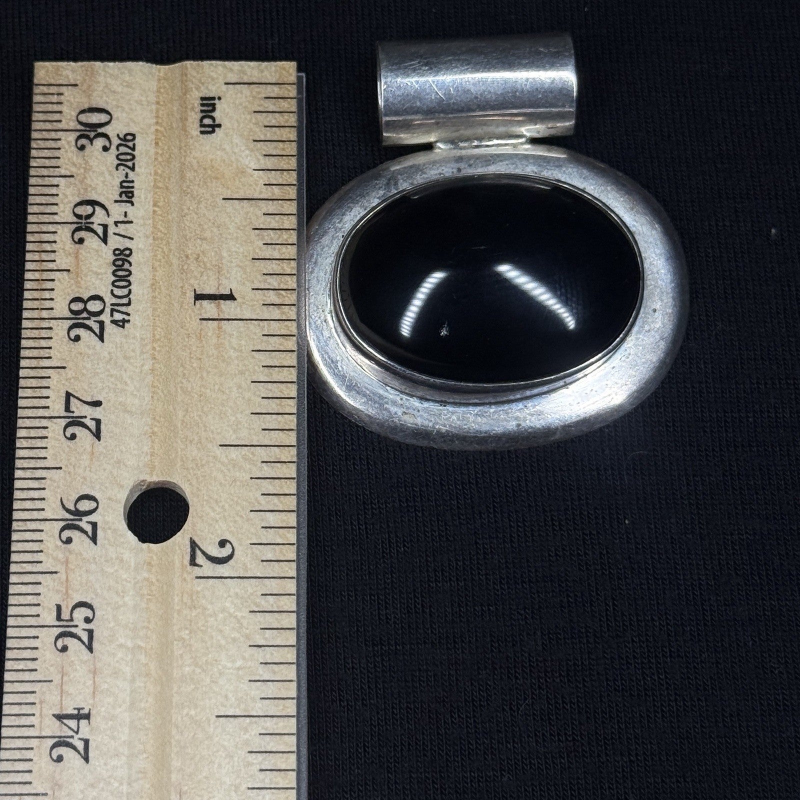Vintage Sterling Silver Large Black Oynx Pendant 925 Chipped 27g