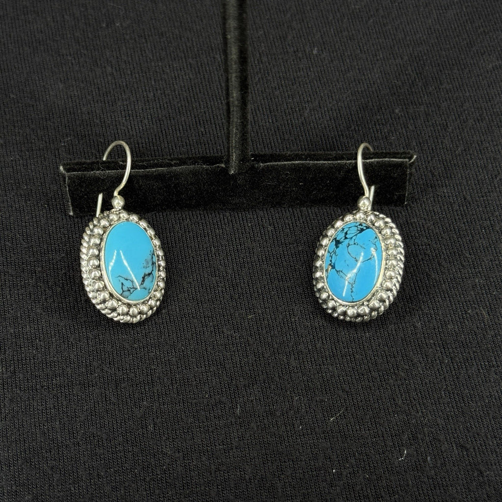 Estate Sterling Silver Earrings Turquoise Dangle Han 925