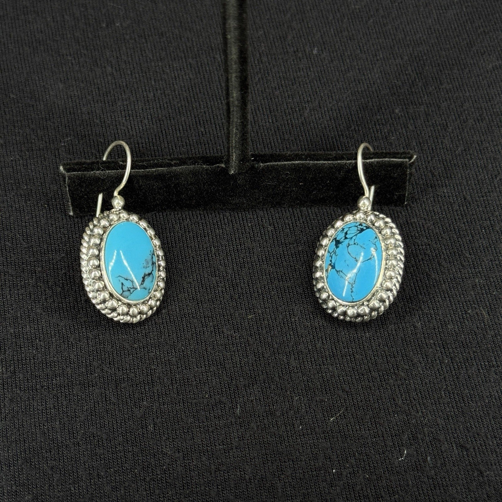 Estate Sterling Silver Earrings Turquoise Dangle Han 925