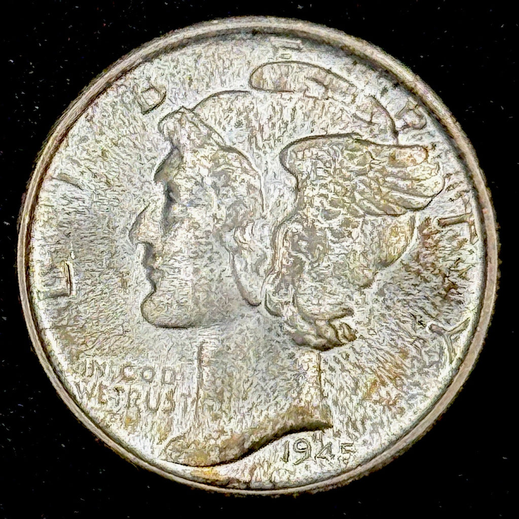 1945-S Mercury Dime Silver Uncirculated Gem Luster Original Toned