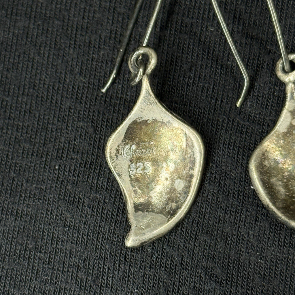 Estate Sterling Silver Earrings Seashell Drop 925 Signed