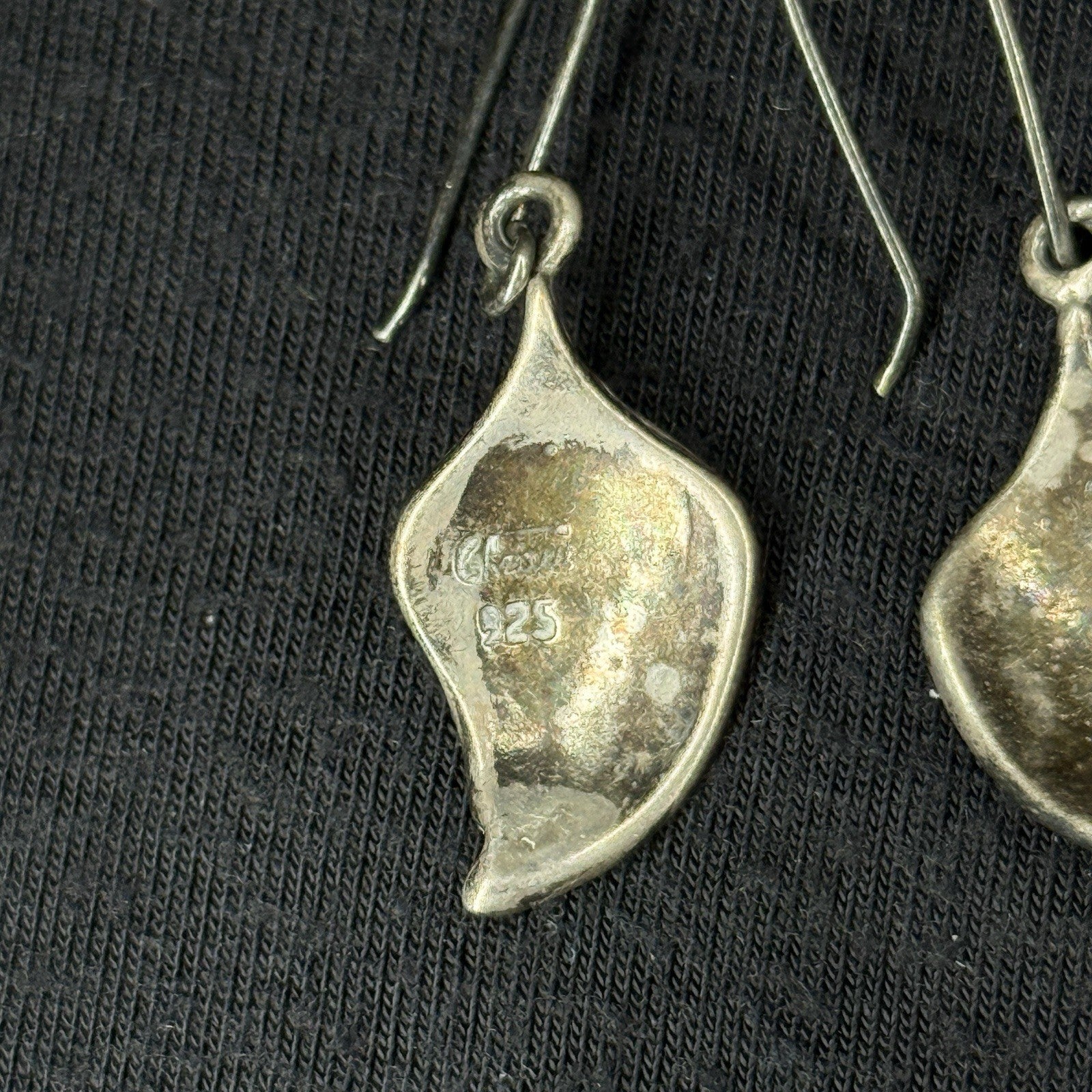 Estate Sterling Silver Earrings Seashell Drop 925 Signed