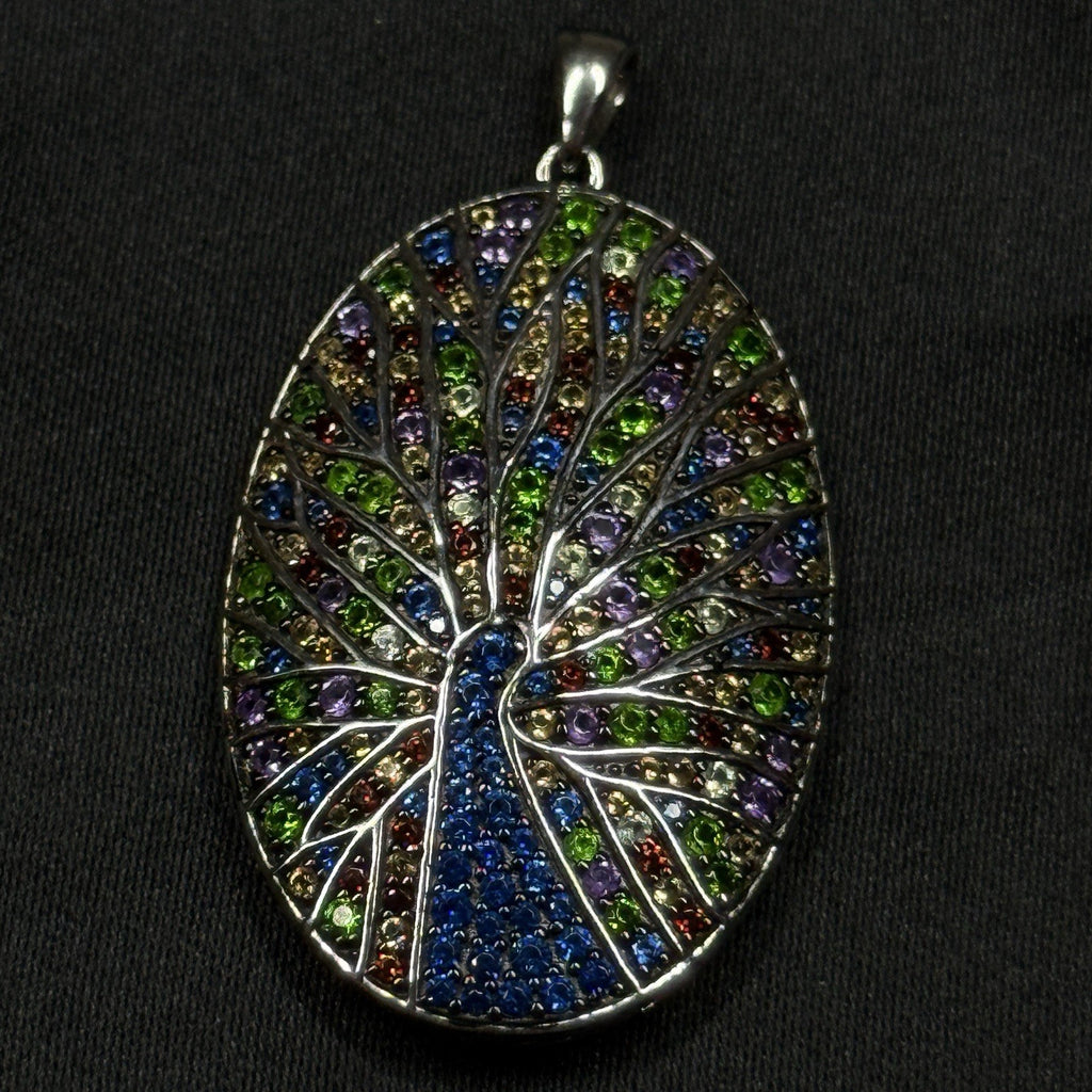 Multi Gemstone Peacock Sterling Silver Colorful Pendant Charm 925 BBJ