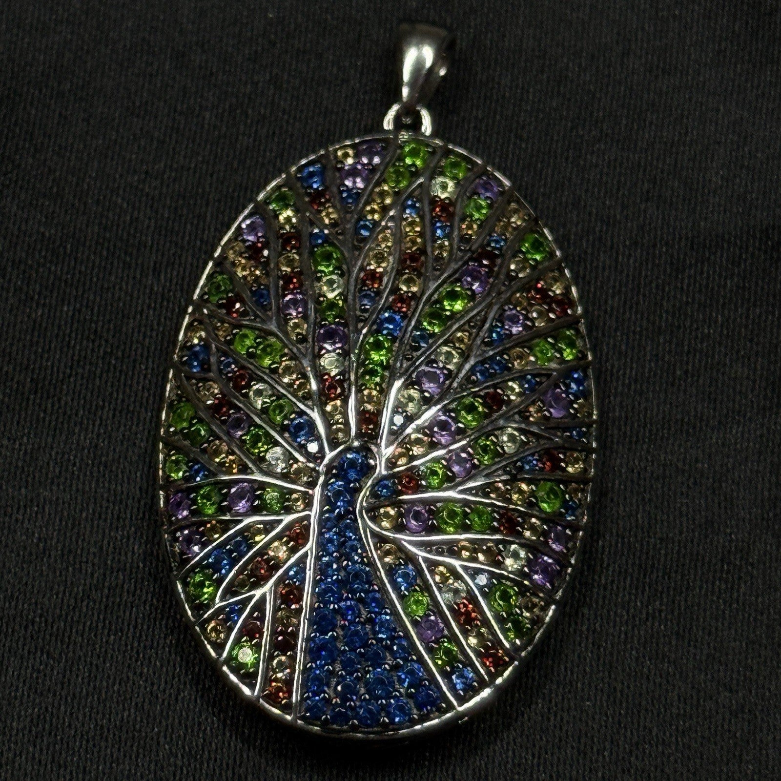 Multi Gemstone Peacock Sterling Silver Colorful Pendant Charm 925 BBJ