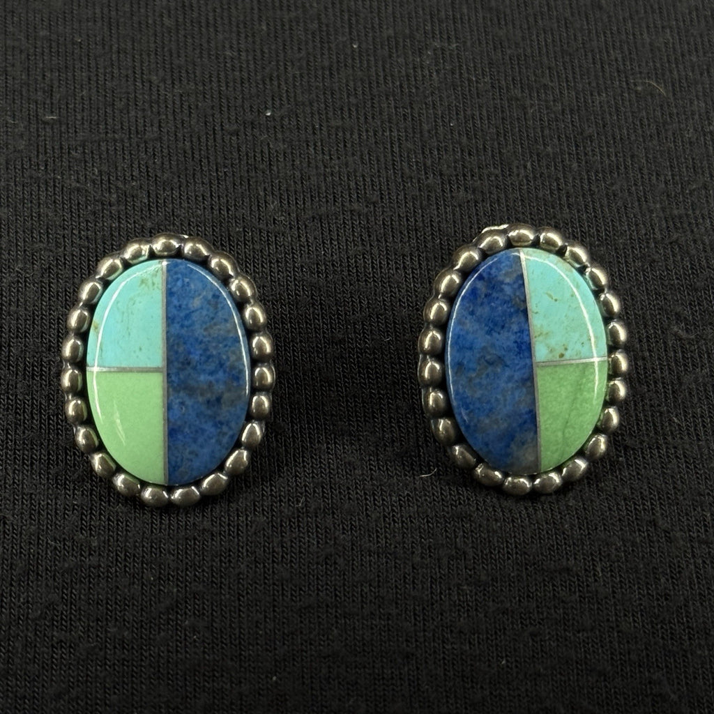 Carolyn Pollack Estate Sterling Silver Earrings Turquoise Lapis Inlay Stud 925
