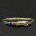 Estate Sterling Silver Belt Buckle Stone Inlay Bangle Bracelet Cuff 925 Mexico