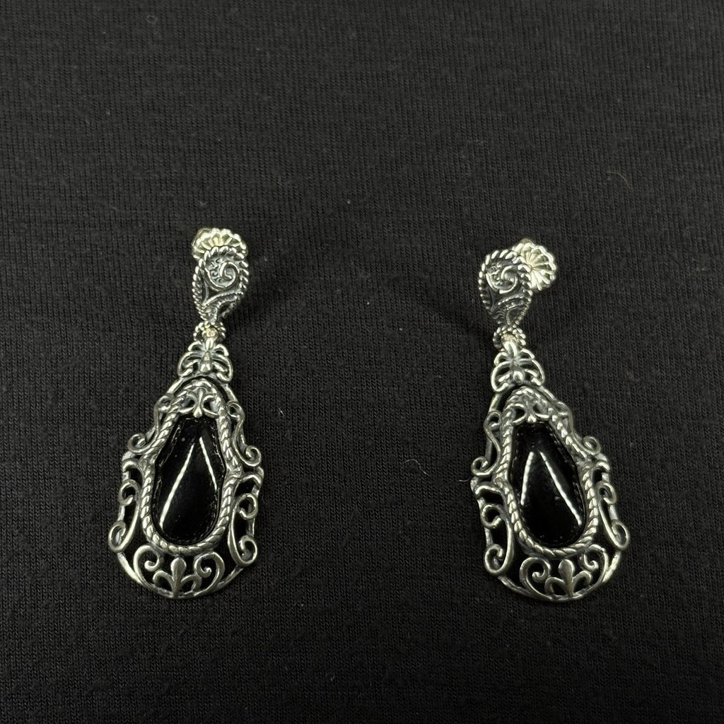 Carolyn Pollack Estate Sterling Silver Earrings Black Oynx Stud Drop 925