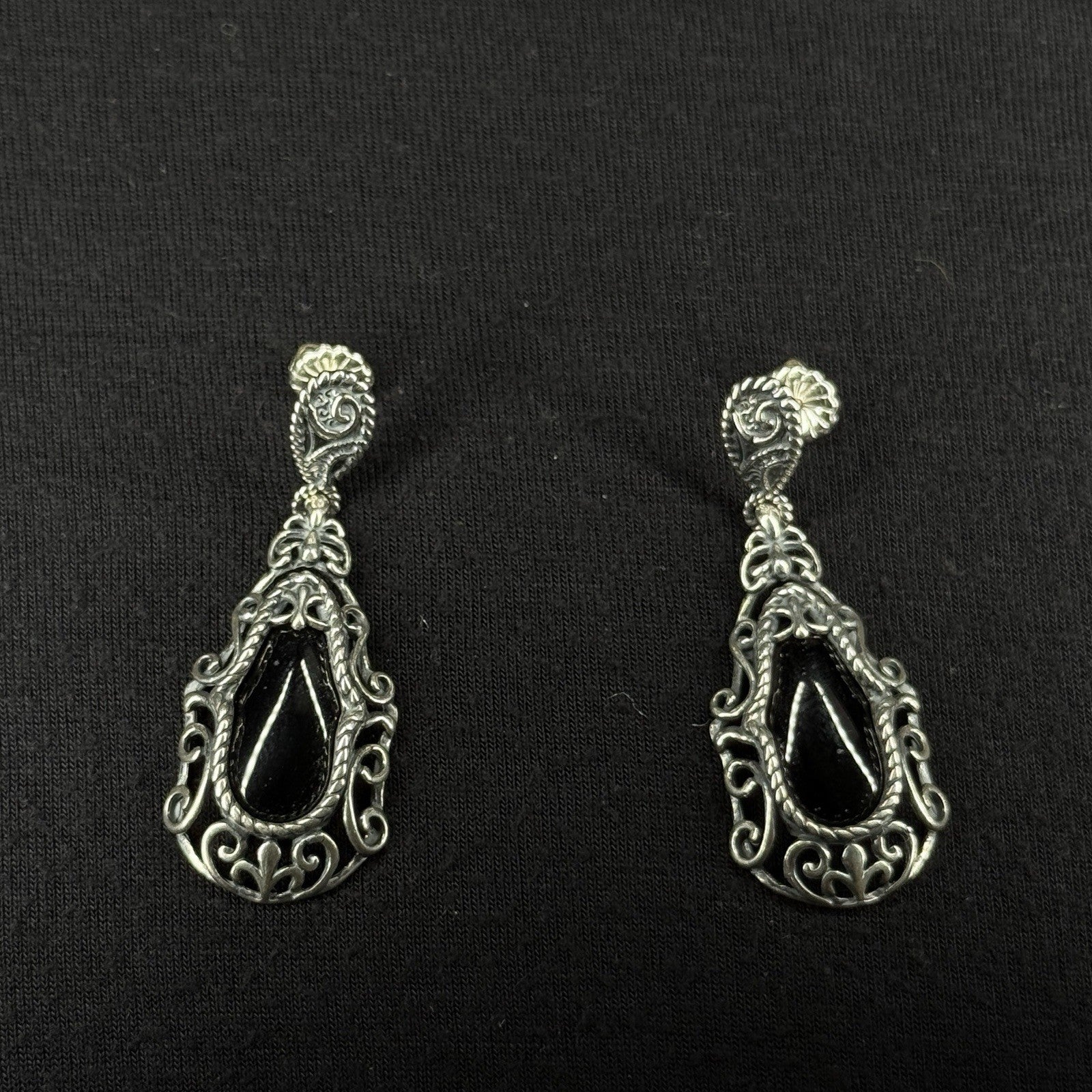 Carolyn Pollack Estate Sterling Silver Earrings Black Oynx Stud Drop 925
