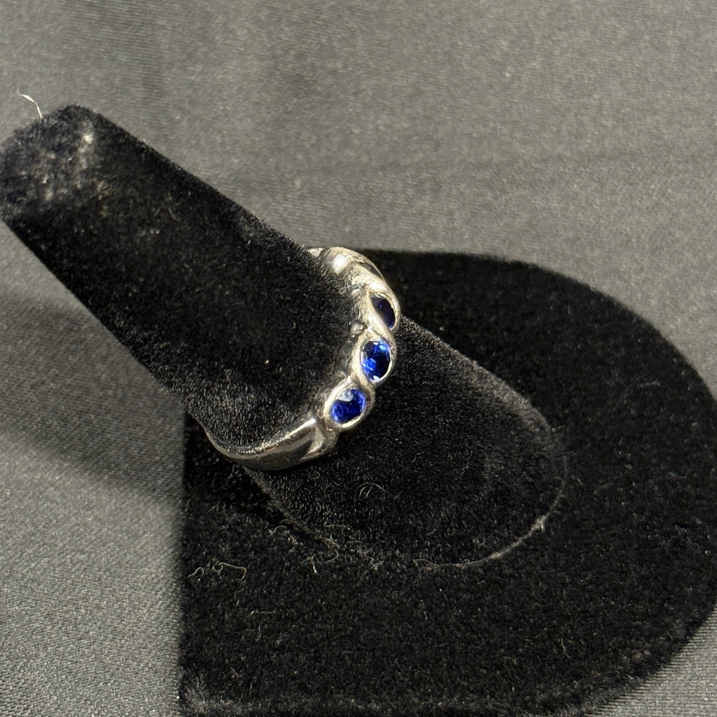 Estate Sterling Silver Twist Band Sapphire Size 7 925
