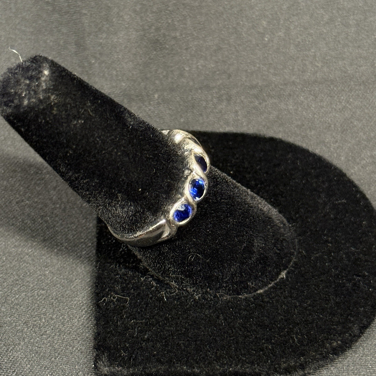 Estate Sterling Silver Twist Band Sapphire Size 7 925
